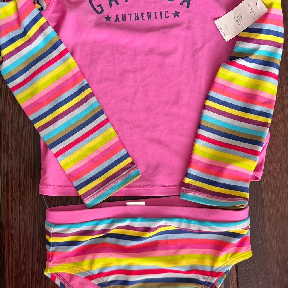 GAP Pink Striped Kids Swim Rashguard Set